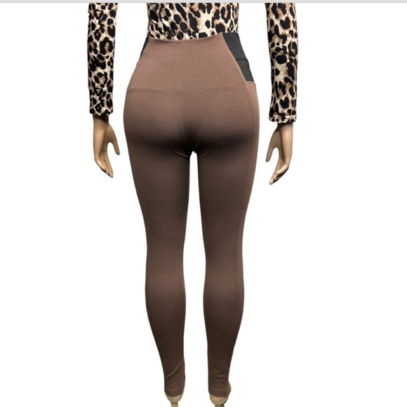 Nina Rossi Casual Ponte Leggings Pants, High Waist Brown Black size S NWOT - Picture 13 of 14